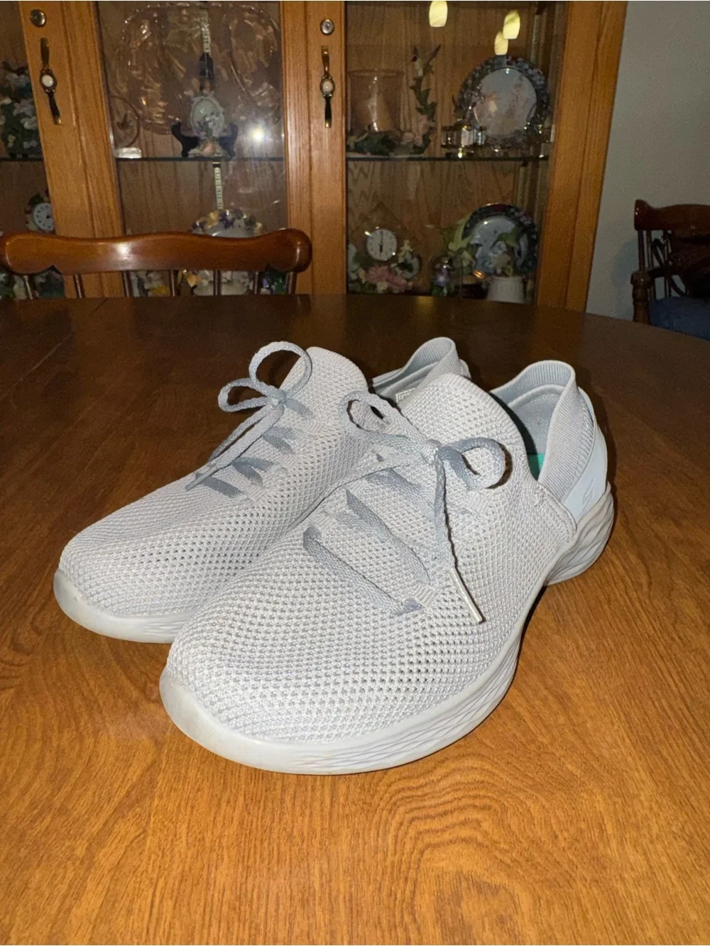 Skechers Women's Light Gray Knit Lace-Up Athletic Sneakers